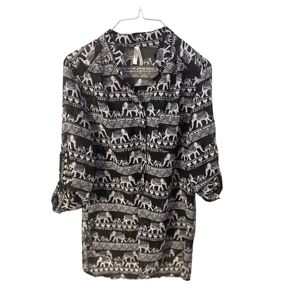 Live 4 Truth Long sheer lightweight button blouse sz small euc